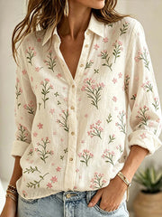 Damenhemd mit floralem Blumenmuster, kontrastfarbenem Design und lässigem Schnitt