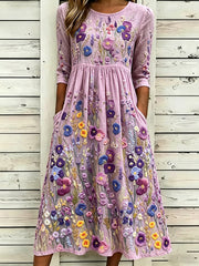 Frauen nobles Stiefmüsschen Kunstdruck Baumwoll Leinen kleid