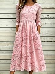 Frauen Edles Kirschblüten Kunstdruck Baumwoll-Leinen kleid