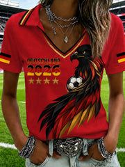 Damen-T-Shirt mit V-Ausschnitt und deutschem Fußballfan-Print