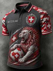 Herren-Poloshirt mit lässigem Raglanärmel und Fußball-Print