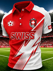 Herren-Poloshirt mit lässigem Raglanärmel und Fußball-Print