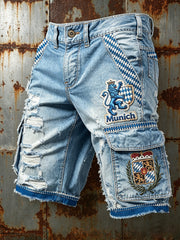 Herren-Shorts in Blau mit deutschem bayerischem Jeansmuster, lässig für die Arbeit