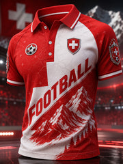 Herren-Poloshirt mit lässigem Fußball-Print und kurzen Ärmeln