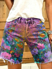 Damen-Shorts im Retro-Stil mit Ölgemälde-Blumenmuster