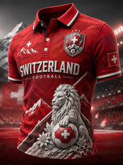 Herren-Poloshirt mit kurzen Ärmeln und Fußball-Löwen-Print