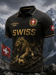 Herren-Poloshirt mit kurzen Ärmeln und Fußball-Löwen-Print