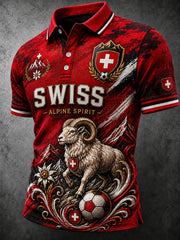 Herren-Poloshirt mit kurzen Ärmeln und Fußball-Print