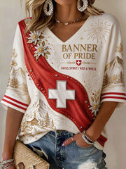 Damen-Schweizer Stolz-1.-August-Kunstdruck-Lässige Tops