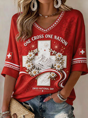 Damen-Schweizer Stolz-1.-August-Kunstdruck-Lässige Tops