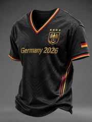 Herren-Fußball-T-Shirt aus Deutschland mit V-Ausschnitt und Aufdruck