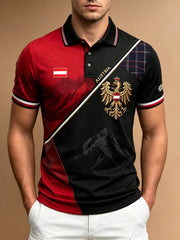 Herren-Polo mit Kunstdruck des österreichischen Berg-Edelweiß-Elements