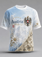 Herren-T-Shirt mit Kunstdruck des österreichischen Berg-Edelweiß-Elements
