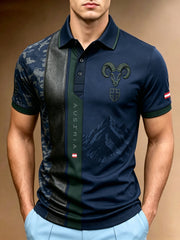 Herren-Polo mit Kunstdruck des österreichischen Berg-Edelweiß-Elements