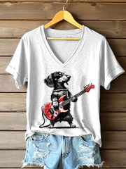 Damen Rock Dog bedrucktes lässiges T-Shirt
