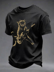 Herren Rock Cat bedrucktes lässiges T-Shirt