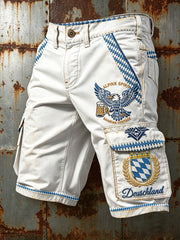 Herren-Shorts in Weiß mit bayerischem Fußball-Retro-Print, lässig für Arbeit und Freizeit