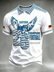 Herren-Poloshirt im bayerischen Stil mit Adler-Muster und Patchwork-Print, lässig geschnitten