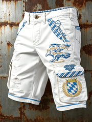 Herren-Shorts in Weiß im deutschen Fußball‑Stil mit zerknittertem Bayern‑Print für Freizeit und Arbeit