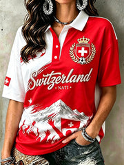 Damen-Poloshirt mit kurzen Ärmeln und Fußballmotiv