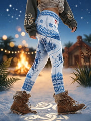 Damenhose mit Ski-Print und schmaler Passform