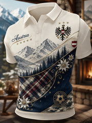 Herren-Artprint-Poloshirt mit Motiv zur Unterstützung eines österreichischen Fußballspiels