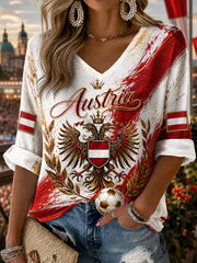 Frauen-Österreich-Fußball-Cheer-Element-Kunstdruck-V-Ausschnitt-Top