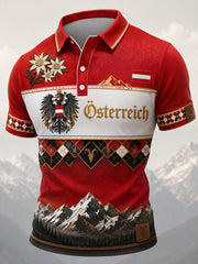 Herren-Poloshirt mit Kunstdruck im österreichischen Landschaftsstil