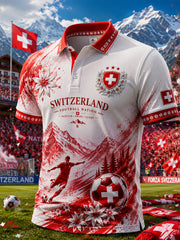 Herren-Poloshirt mit kurzem Ärmel und Fußballmotiv