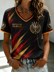 Damen-Fußballfan-T-Shirt mit Deutschland-Print und V-Ausschnitt