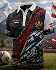 Herren-Poloshirt mit Kunstdruck zum Anfeuern bei österreichischen Fußballspielen