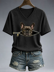 Lustige französische Bulldogge-Print-T-Shirt für Frauen