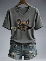 Lustige französische Bulldogge-Print-T-Shirt für Frauen