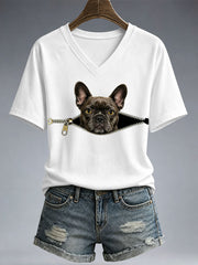 Lustige französische Bulldogge-Print-T-Shirt für Frauen