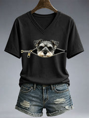 Frauen Lustiges Schnauzer-Print T-Shirt