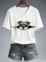 Frauen Lustiges Schnauzer-Print T-Shirt