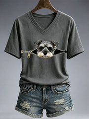Frauen Lustiges Schnauzer-Print T-Shirt