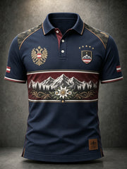 Herren-Poloshirt mit Kunstdruck im österreichischen Landschaftsstil