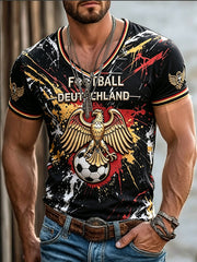 Herren-T-Shirt mit deutschem Fußball-Print, lässige Mode, V-Ausschnitt