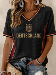 Damen-Fußball-T-Shirt aus Deutschland mit V-Ausschnitt und Print