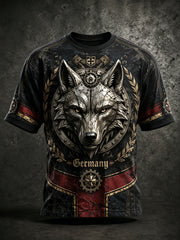 Herren-T-Shirt mit industrieller Wolf-Art-Print-Grafik im deutschen Stil