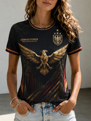 Damen-T-Shirt mit kurzen Ärmeln und Adler- sowie Fußball-Print
