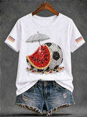 Damen-Freizeit-T-Shirt mit sommerlichem Fußball-Print