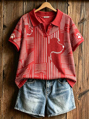 Damen-Modell Poloshirt mit Katzenmuster