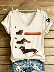 Damen-T-Shirt mit tierischer, witziger Hundemotiv-Print, im Vintage-Stil, modisch und lässig, mit kurzen Ärmeln