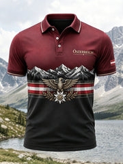 Herren-Poloshirt mit Kunstdruck im österreichischen Landschaftsstil