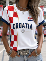 Frauen-Fußballspiel in Kroatien – Motivations- und Jubel-Element-Kunstdruck-T-Shirt