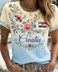 Damen-T-Shirt mit kroatischem Blumenmuster