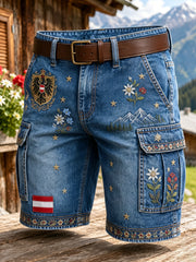 Herren-Shorts mit floralem Druck und österreichischer Naturlandschaft