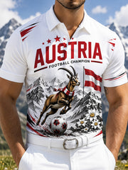 Herren-Poloshirt mit Kunstdruck zum Anfeuern bei österreichischen Fußballspielen